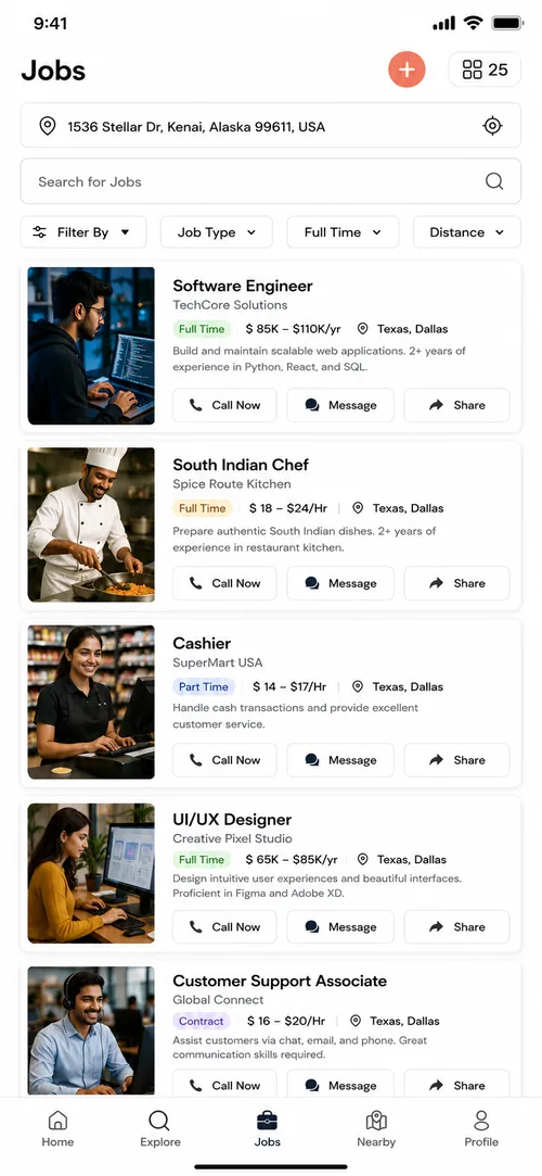 Visa sponsorship jobs search screen in the AbroadHub app